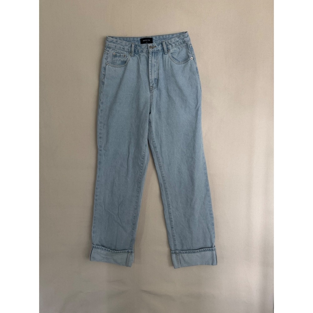 White Fox Boutique Light Wash High Waisted Straight Leg Denim Jeans Blue Women M